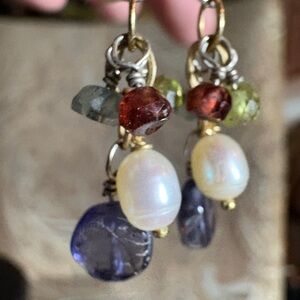 Sundance Sterling Silver Iolite Pearl Garnet & Peridot Cluster Earrings